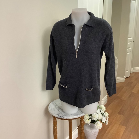 Vintage ADOLFO Wool Quarter- Zip Sweater Sz L 36-38 bust - Picture 6 of 14